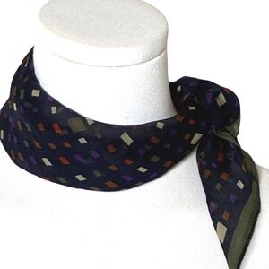 Talbots Silk Square Scarf Geometric Mosaic Print Navy Sheer Made Japan OS